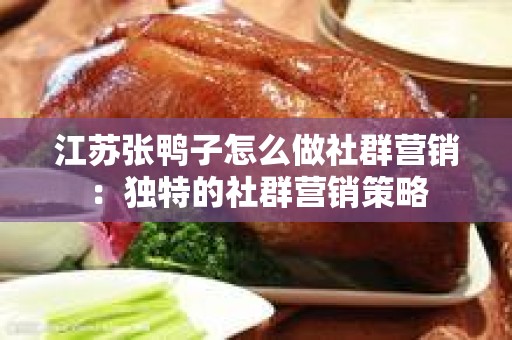 江苏张鸭子怎么做社群营销：独特的社群营销策略